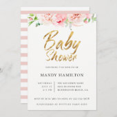 赤面フローラ金ゴールドスクリプトベビーシャワー招待状 招待状 (正面/裏面)