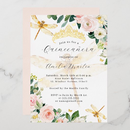 赤面フローラ金ゴールドトンフライキンセアニェラ 箔招待状 (正面/裏面)