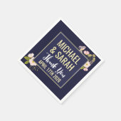 赤面フローラ金ゴールドフレームネイビーブルーカスタムウェディング スタンダードカクテルナプキン (角)