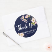 赤面フローラ金ゴールドフレームネイビーブルーカスタムウェディング ラウンドシール (封筒)