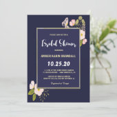 赤面フローラ金ゴールドフレームネービーブルーブライダルシャワー 招待状 (スタンド正面)