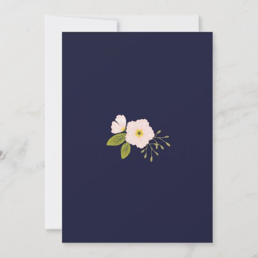 赤面フローラ金ゴールドフレームネービーブルーブライダルシャワー 招待状 (裏面)