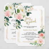 赤面フローラ金ゴールドフレームバチェロレッテ週末パーティー 招待状 (正面/裏面)