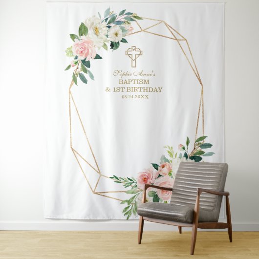 赤面フローラ金ゴールドフレーム1stバースデーバプティスドロップ タペストリー (インサイチュ)