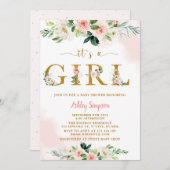 赤面フローラ金ゴールドベビーシャワー 招待状 (正面/裏面)