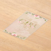 赤面フローラ金ゴールド女の子の赤ちゃんシャワー アクリル招待状 (レイダウン)