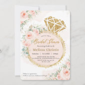 赤面フローラ金ゴールド婚約リングや輪ブライダルシャワー 招待状 (正面)