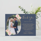 赤面フローラ金ゴールド幾何学海軍結婚写真 サンキューカード (スタンド正面)