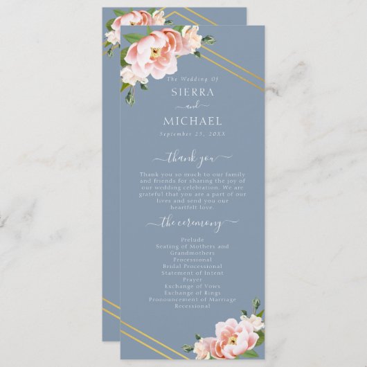 赤面フローラ金ゴールド幾何学的ほこり青結婚色 プログラム (正面/裏面)