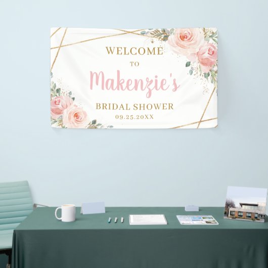 赤面フローラ金ゴールド幾何学的ブライダルシャワー背景 横断幕 (トレードショー)