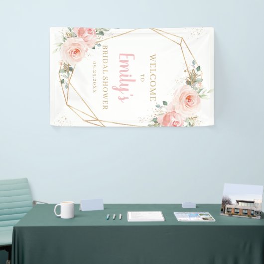 赤面フローラ金ゴールド幾何学的ブライダルシャワー背景 横断幕 (トレードショー)