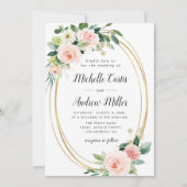 赤面フローラ金ゴールド環結婚式招待状 招待状 (正面)