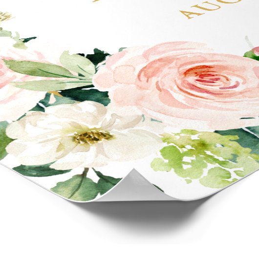 赤面フローラ金ゴールド結婚フレームのウェルカムサイン ポスター (角)