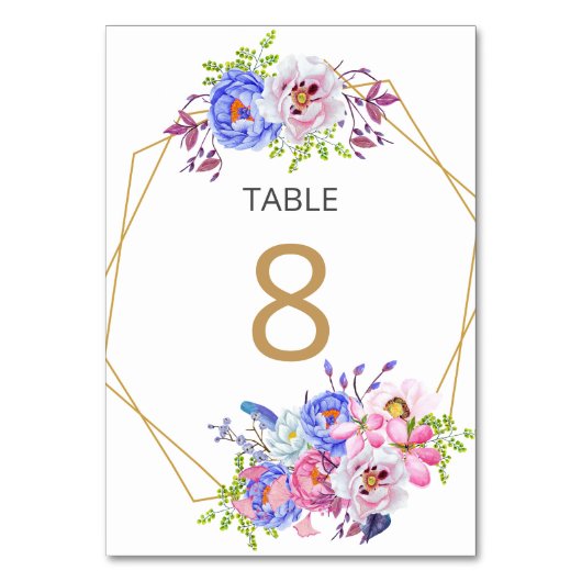 赤面フローラ金ゴールド結婚フレームのテーブル番号カード テーブルナンバー (正面)