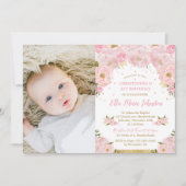 赤面フローラ《キリスト教》洗礼式や命名式第1誕生日パーティー写真 招待状 (正面)