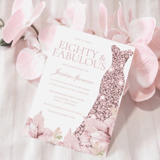 赤面フローラ&ドレスグリッター80thバースデーパーティー 招待状