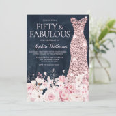 赤面フローラ&ドレスネイビー50thバースデーパーティー 招待状 (スタンド正面)