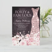 赤面フローラ&ドレスバーガンディ40th誕生日パーティー 招待状 (スタンド正面)