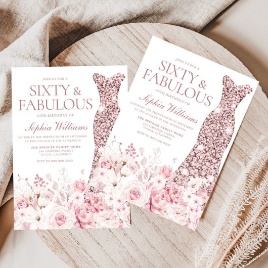 赤面フローラ&バラ金ゴールドドレス60thバースデーパーティー 招待状