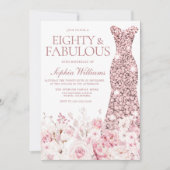 赤面フローラ&バラ金ゴールドドレス80thバースデーパーティー 招待状 (正面)