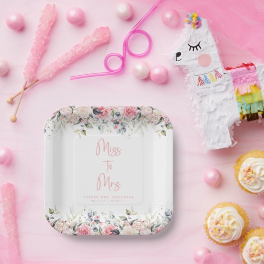 赤面フローラ |水彩ブライダル紙プレート ペーパープレート (パーティー)