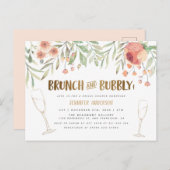 赤面フローラ&金ゴールドブランチ&バブリーブライダルシャワー インビテーションポストカード (正面/裏面)