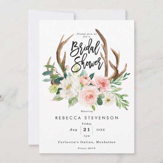 赤面フローラ〔雄ジカの〕枝角ブライダルシャワー 招待状 (正面)
