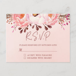 赤面フローラRSVPの結婚ポストカード招待状 ポストカード
