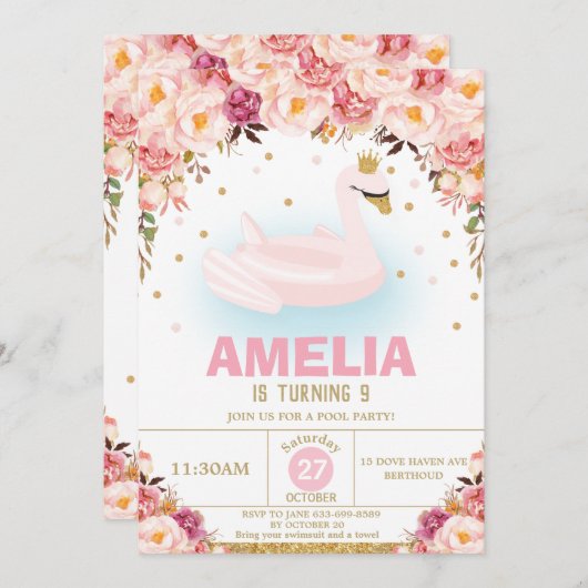 赤面フローラSWANプリンセスプール誕生会 招待状 (正面/裏面)