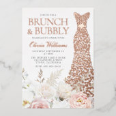 赤面ブライダルシャワーブランチ&バブリーバラ金ゴールド 箔招待状 (正面)