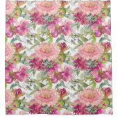 赤面ブライトピンクフローラセージ緑葉の白 シャワーカーテン (正面)