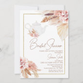 赤面ブラウンボホフローラティーパーティーブライダルシャワー 招待状 (正面)