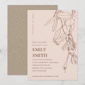 赤面ブラウンラインスケッチフローラベビーシャワーカード サンキューカード (正面/裏面)