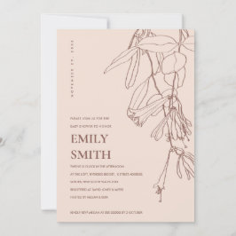 赤面ブラウンラインスケッチフローラベビーシャワーカード サンキューカード