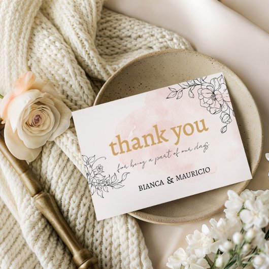 赤面ブラシストロークと黒フローラありがとう ノートカード