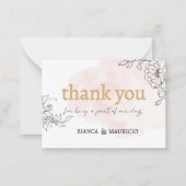 赤面ブラシストロークと黒フローラありがとう ノートカード (正面)