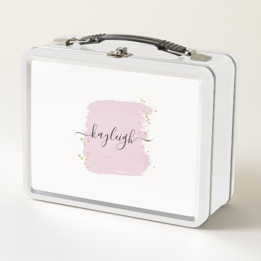 赤面ブラシストローク金ゴールドドットメタルボックス メタルランチボックス (正面)