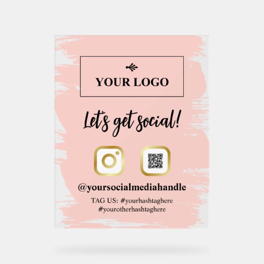 赤面ブラシストローク金ゴールドロゴがソーシャルを獲得 アクリルサイン (正面)