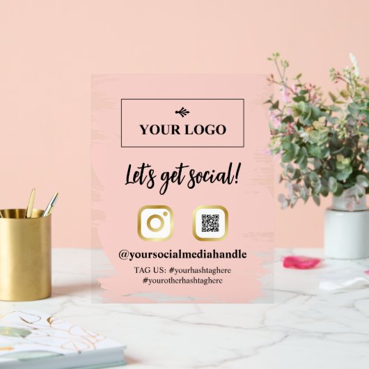 赤面ブラシストローク金ゴールドロゴがソーシャルを獲得 アクリルサイン (ウェディング)