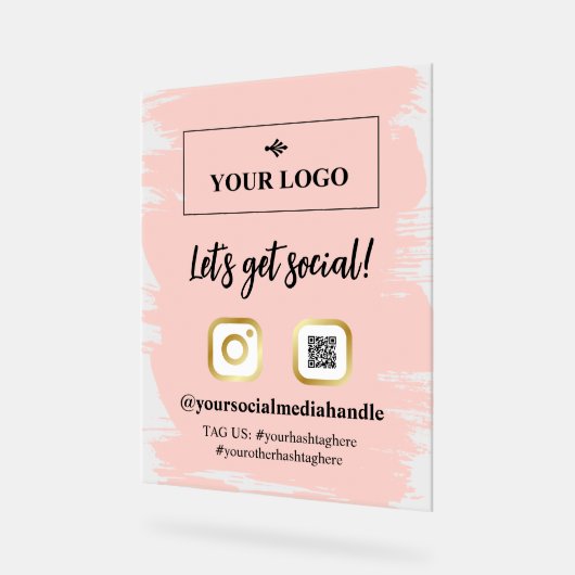 赤面ブラシストローク金ゴールドロゴがソーシャルを獲得 アクリルサイン (傾斜)