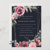 赤面ブラックレッドローズフローラブライダルシャワー招待状 サンキューカード (正面/裏面)