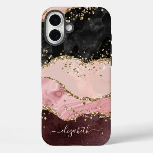 赤面ブラック金ゴールドグリッターエージェント名スクリプト iPhone 16 PLUSケース