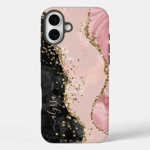 赤面ブラック金ゴールドグリッターエージェント名スクリプト iPhone 16 PLUSケース