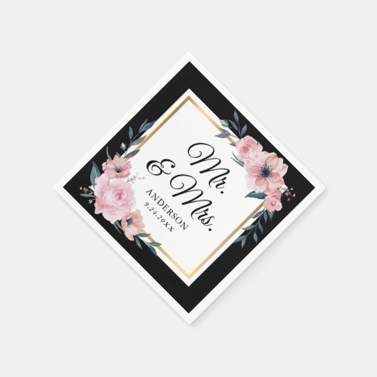 赤面ブラック金ゴールドフローラミスター結婚ズ スタンダードカクテルナプキン (角)