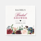 赤面ブルガンディブルーフローラシックブライダルシャワー スタンダードカクテルナプキン (正面)