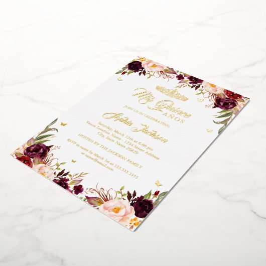 赤面ブルガンディミスカインズフローラキンセアニェラ 箔招待状 (回転した状態)
