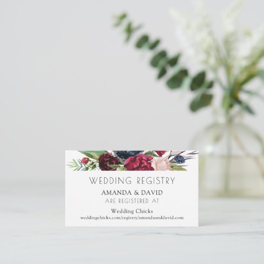 赤面ブルグンディ海軍フローラ秋の結婚式登録 エンクロージャーカード (スタンド正面)