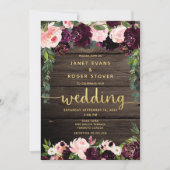 赤面ブルグンディ素朴金ゴールド書結婚の 招待状 (正面)