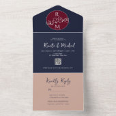 赤面ブルゴーニュとネイビー結婚ブルー オールインワン招待状 (内側)