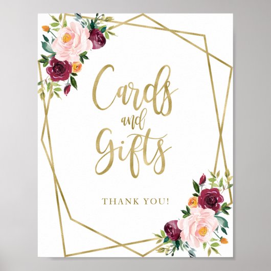 赤面ブルゴーニュのフローラカードとギフトサイン ポスター (正面)